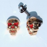 ŚRUBA - NAKRĘTKA CZASZKA DUŻA ZŁOTA CZERWONE OCZY (METAL)